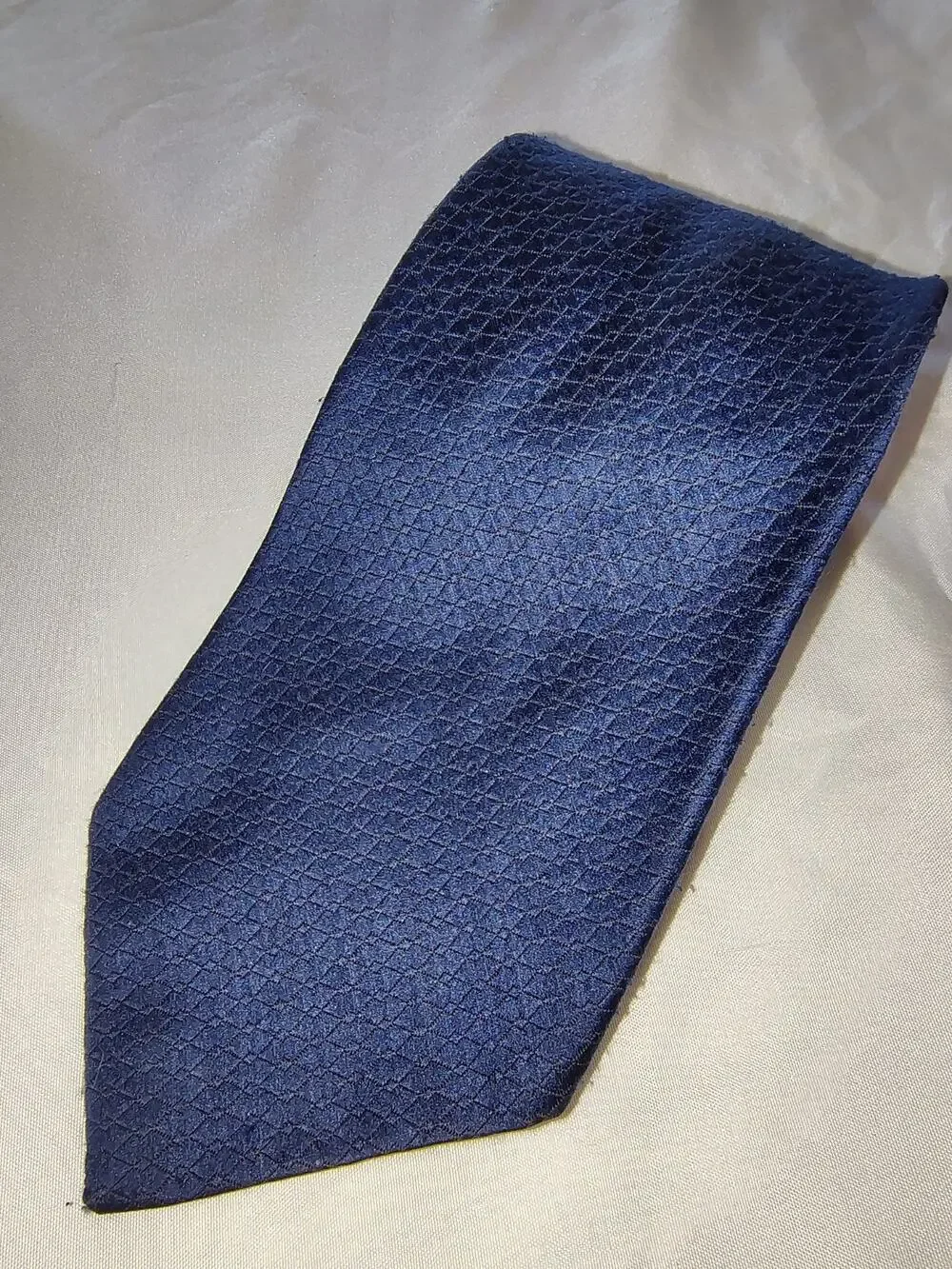 Vintage Wemlon Wembley Necktie Solid Dark Blue Subtle Geometric Diamond Pattern